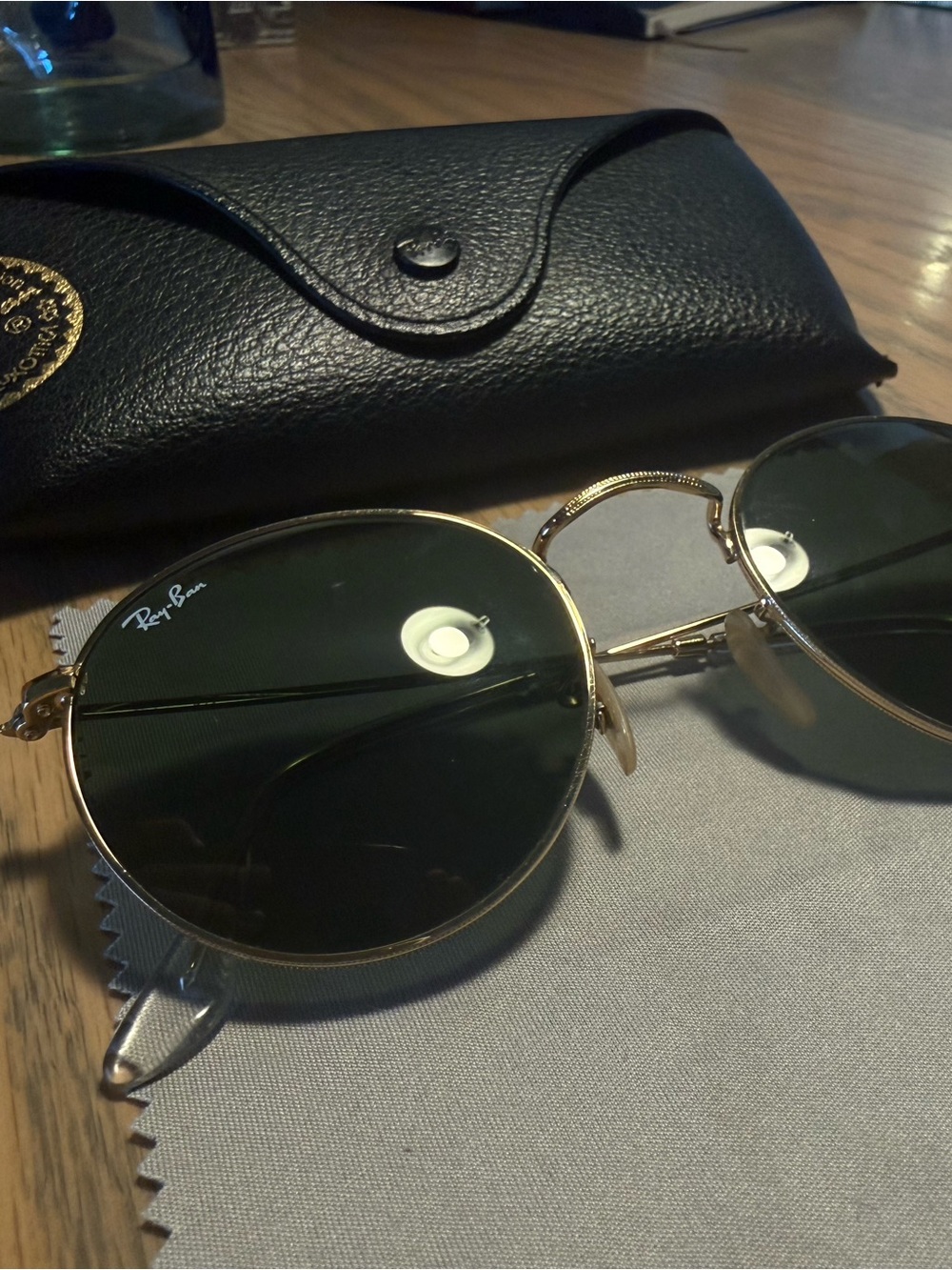 Ray-Ban Gold Frame Sunglasses with Dark Green Lenses